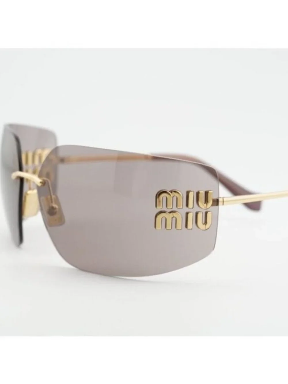Miu Miu MU54YS 5AK06I Geometric Sunglasses - Gold/Light Purple Brown